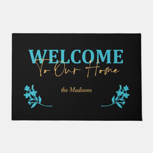 Modern handgeschreven script en Floral Welcome Deurmat (Voorkant)