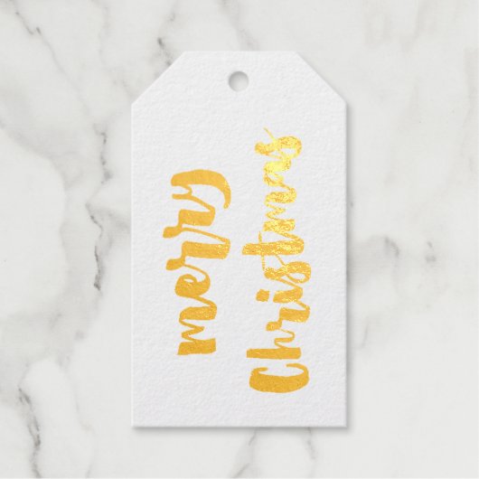 Modern Handgeschreven Script Gelukkig Kerstmis Gou Cadeaulabels (Voorkant)