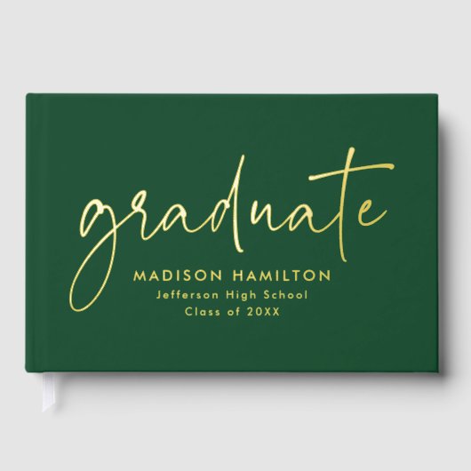 Modern handgeschreven script Green Photo Afstudere Gastenboek (Voorkant)