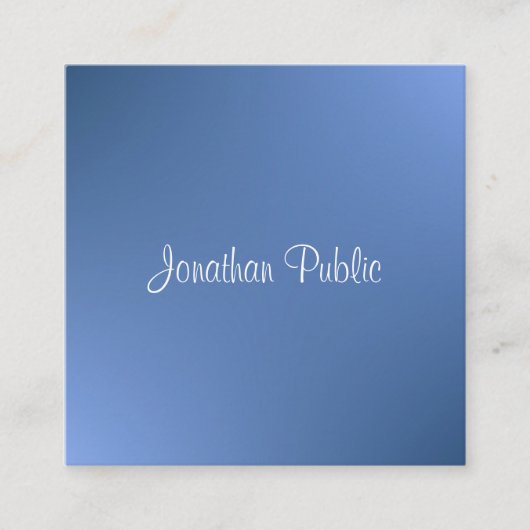 Modern Handgeschreven Script Naam Blauw Sjabloon Vierkante Visitekaartje (Voorkant)