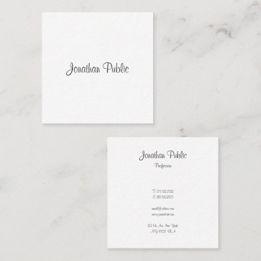 Modern Handgeschreven Script Naam Sjabloon Trendy Vierkante Visitekaartje (Voorkant / Achterkant)