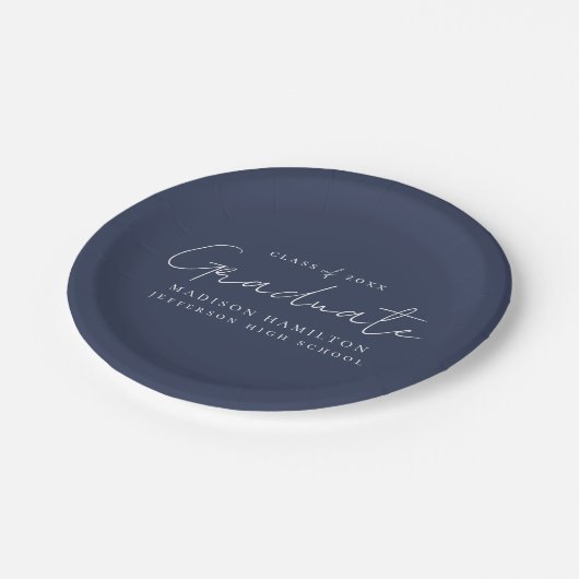 Modern Handgeschreven Script Navy Afstuderen Papieren Bordje (Gekanteld)