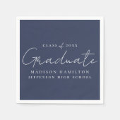 Modern Handgeschreven Script Navy Afstuderen Servet (Voorkant)