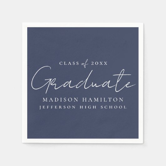 Modern Handgeschreven Script Navy Afstuderen Servet (Voorkant)