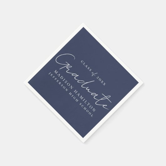 Modern Handgeschreven Script Navy Afstuderen Servet (Hoek)