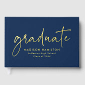 Modern handgeschreven script Navy Photo Afstuderen Gastenboek (Voorkant)