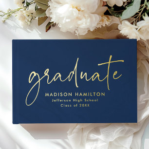 Modern handgeschreven script Navy Photo Afstuderen Gastenboek