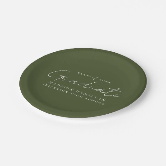 Modern handgeschreven script Olive Green Afstudere Papieren Bordje (Gekanteld)