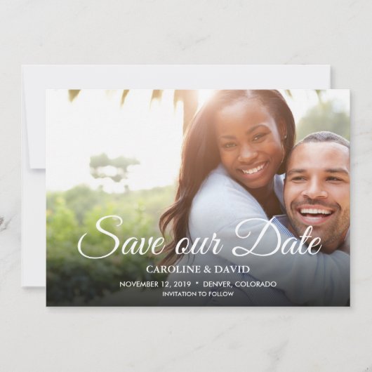 Modern handgeschreven script onze datumfotokaart o save the date (Voorkant)