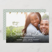 Modern handgeschreven script onze datumfotokaart o save the date (Voorkant / Achterkant)