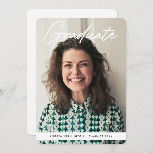 Modern handgeschreven Script Photo Afstuderen Aankondiging (Voorkant / Achterkant)