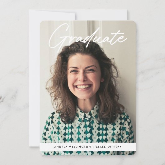 Modern handgeschreven Script Photo Afstuderen Aankondiging (Voorkant)