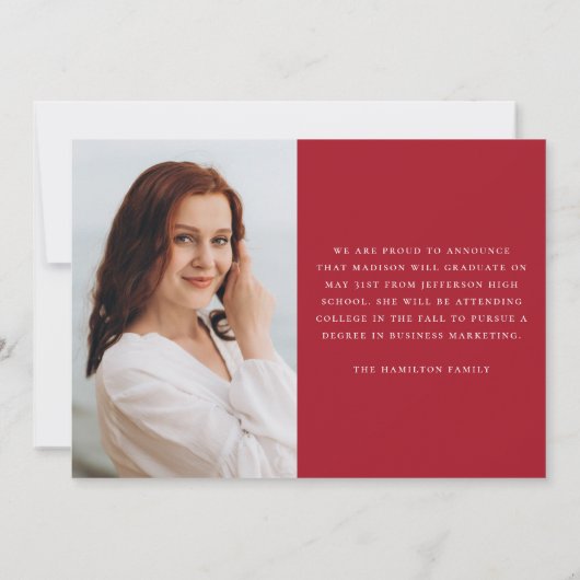 Modern Handgeschreven Script Rood 3 Foto Afstudere Aankondiging (Achterkant)