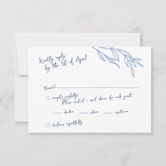 Modern Handgeschreven Script RSVP Cards Blauw (Voorkant)