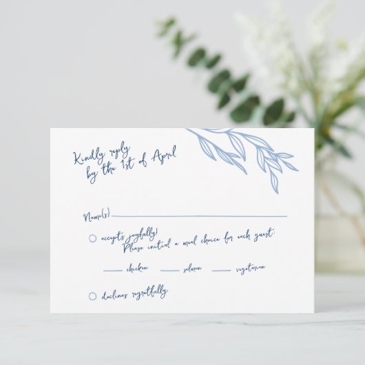 Modern Handgeschreven Script RSVP Cards Blauw (Staand voorkant)