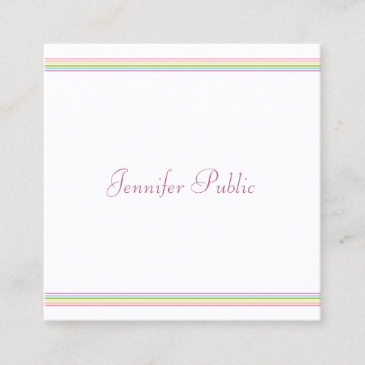 Modern handgeschreven script Trendy Colorful Strip Vierkante Visitekaartje (Voorkant)