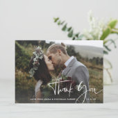 Modern handgeschreven script | Twee foto's bruilof Bedankkaart (Staand voorkant)