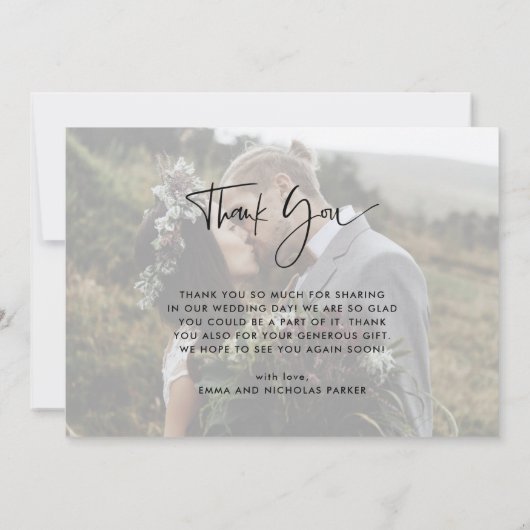 Modern handgeschreven script | Twee foto's bruilof Bedankkaart (Achterkant)