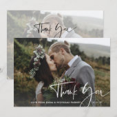 Modern handgeschreven script | Twee foto's bruilof Bedankkaart (Voorkant / Achterkant)