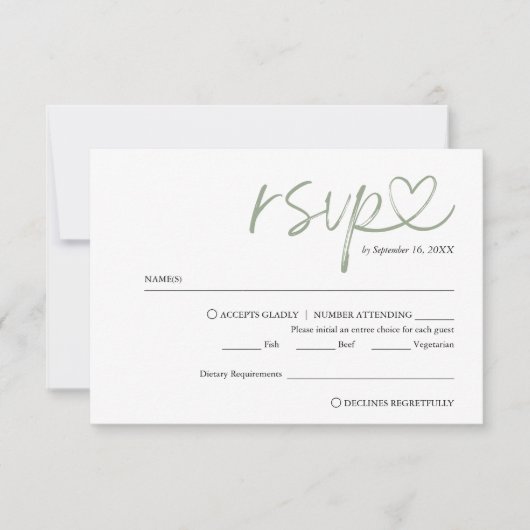 Modern Handgeschreven Script w / Maaltijd Keuze Br RSVP Kaartje (Voorkant)