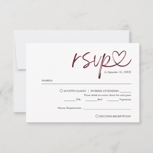 Modern Handgeschreven Script w / Maaltijd Keuze Br RSVP Kaartje (Voorkant)