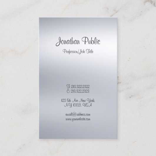 Modern handgeschreven script zilver verfijnd visitekaartje (Voorkant)
