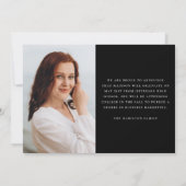 Modern handgeschreven script zwart 3 foto Afstuder Aankondiging (Achterkant)