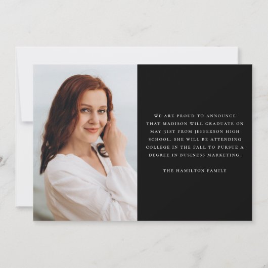 Modern handgeschreven script zwart 3 foto Afstuder Aankondiging (Achterkant)