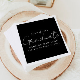 Modern handgeschreven script zwart Afstuderen Servet