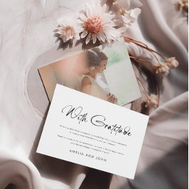 Modern handgeschreven script zwart wit foto bedankkaart