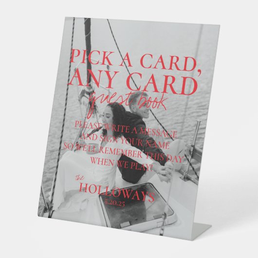 Modern Handgeschreven Spelen Kaart Gastboek Teken Reclamebord Met Voetstuk (Voorkant)