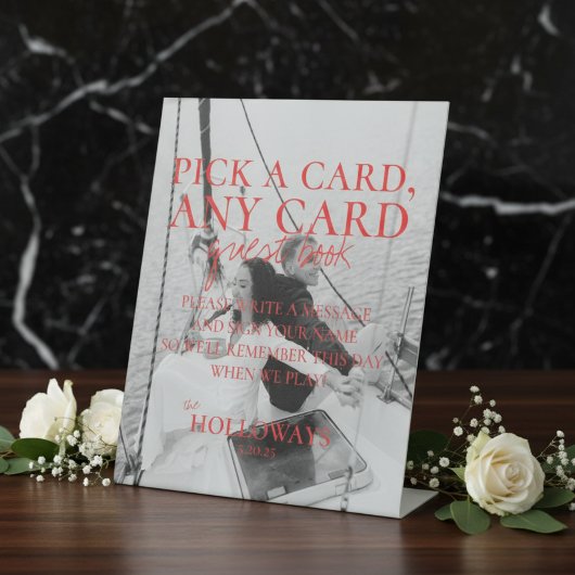 Modern Handgeschreven Spelen Kaart Gastboek Teken Reclamebord Met Voetstuk