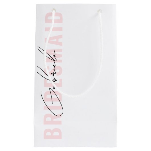 Modern handgeschreven stijlvol script roze bruidsm klein cadeauzakje (Voorkant)