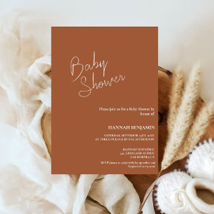 Modern handgeschreven terracotta baby shower kaart
