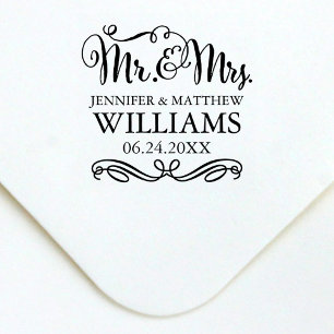 Modern Handgeschreven Trouwkoppel Monogram Zelfinktende Stempel