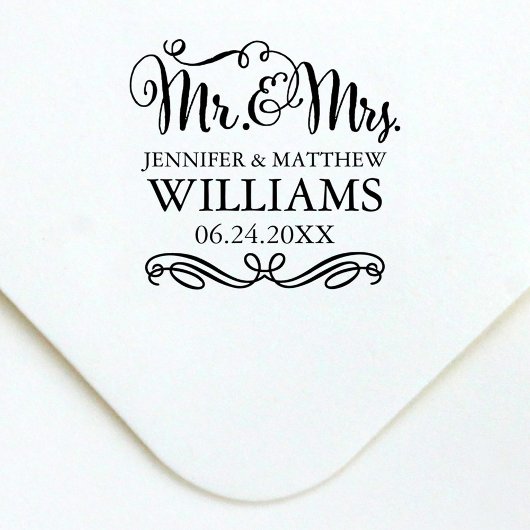 Modern Handgeschreven Trouwkoppel Monogram Zelfinktende Stempel