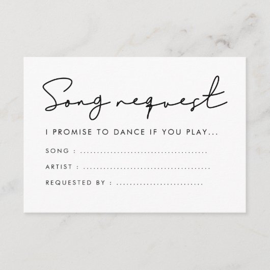 Modern handgeschreven trouwlied verzoek informatiekaartje (Voorkant)