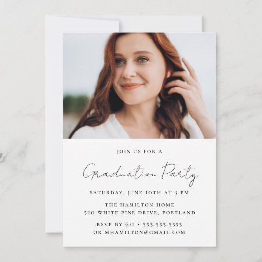 Modern handgeschreven zwart script 2 foto Afstuder Kaart (Achterkant)