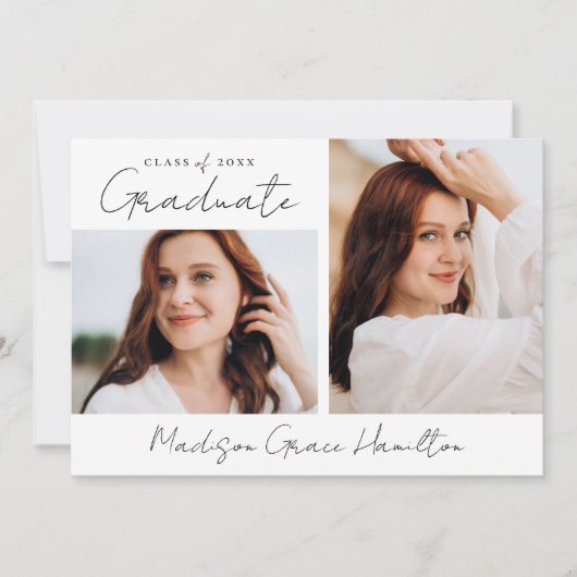 Modern handgeschreven zwart script 3 foto Afstuder Aankondiging (Voorkant)