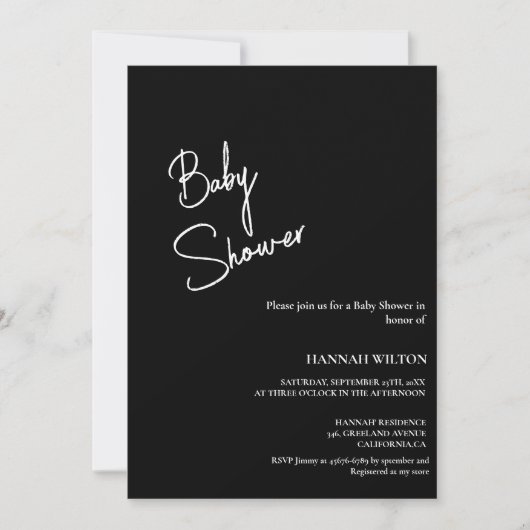 Modern handgeschreven zwart-wit baby shower kaart (Voorkant)