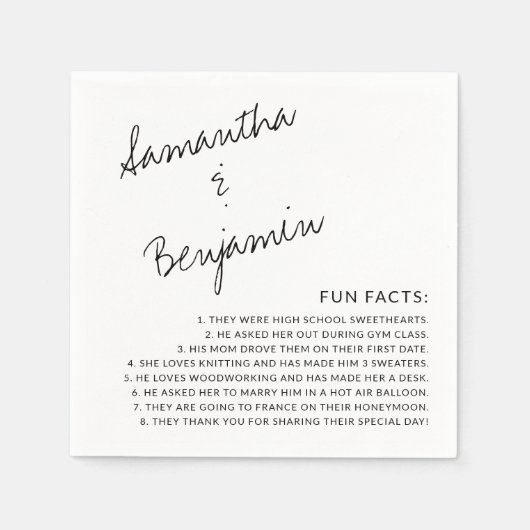 Modern Handgeschreven Zwart & Wit Leuk Feiten Brui Servet (Voorkant)