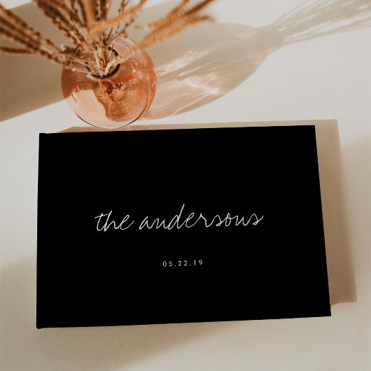 Modern handgeschreven zwart-witbruiloft gastenboek