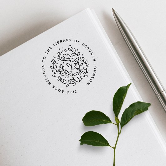 Modern handgetekend botanisch aangepast bibliothee rubberstempel