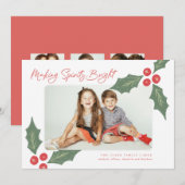 Modern Handgetekend Holly Berries Foto Lijst Feestdagenkaart (Voorkant / Achterkant)