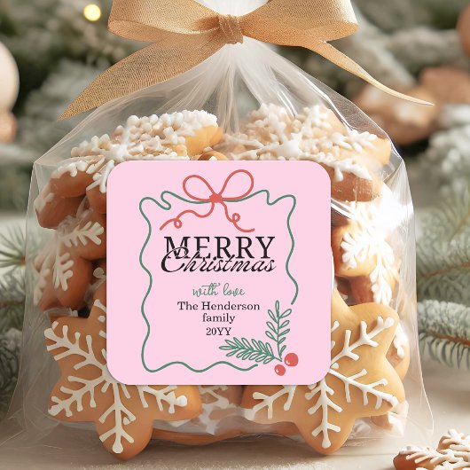 Modern handgetekend roze Kerstmis frame Vierkante Sticker