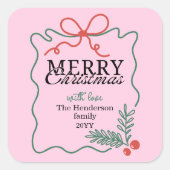 Modern handgetekend roze Kerstmis frame Vierkante Sticker (Voorkant)