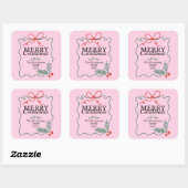 Modern handgetekend roze Kerstmis frame Vierkante Sticker (Vel)