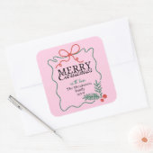 Modern handgetekend roze Kerstmis frame Vierkante Sticker (Envelop)