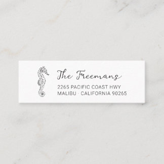 Modern Handgetekend Seahorse. Mini Visitekaartje