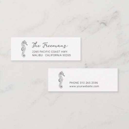 Modern Handgetekend Seahorse. Mini Visitekaartje (Voorkant / Achterkant)